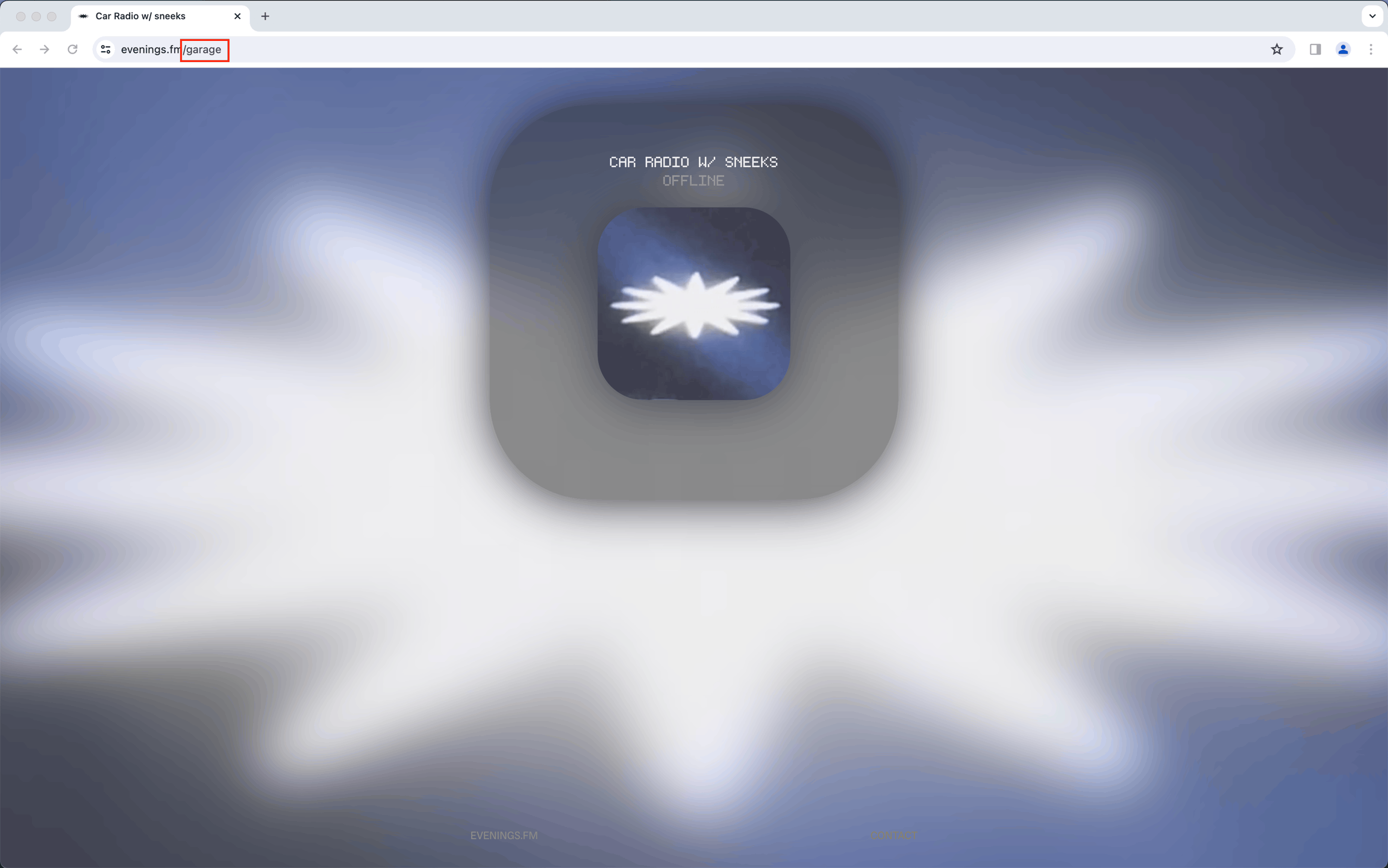 Evenings station page in a browser with the garage slug highlighted in the URL