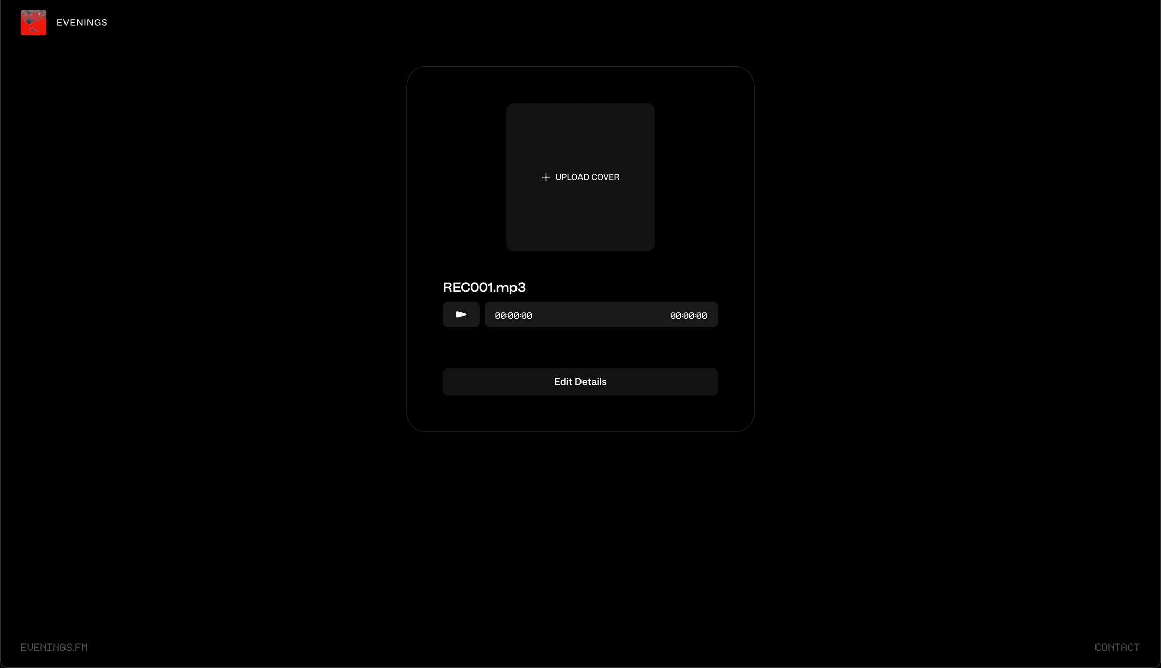 Uploaded track with play controls, Edit Details button, and cover upload option